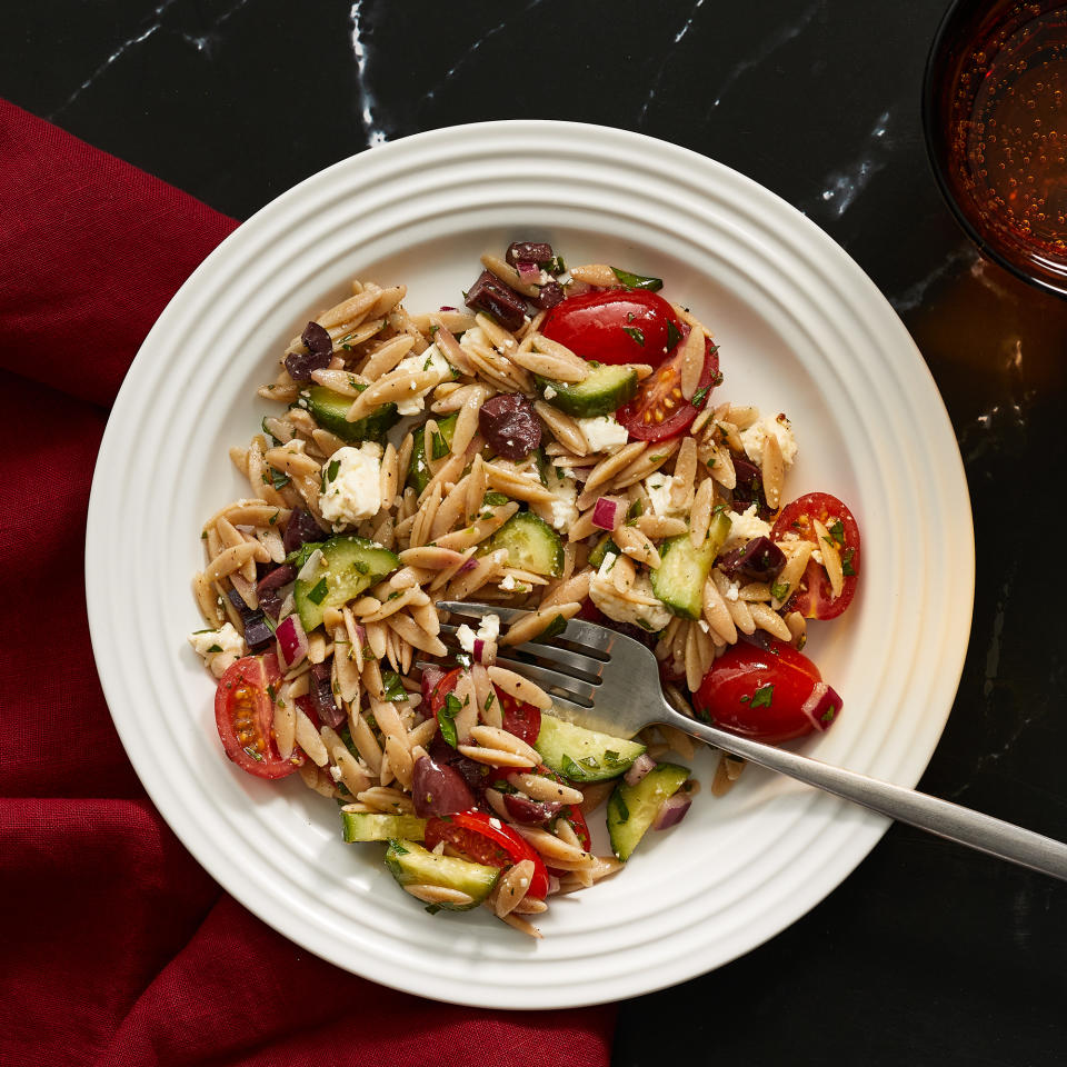 Orzo Salad with Cucumbers, Tomatoes, Feta & Olives