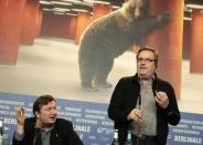 Director Aki Kaurismaki (L) and actor Sakari Kuosmanen attend a news conference to promote the movie 'The Other Side of Hope' at the 67th Berlinale International Film Festival in Berlin, February 14, 2017. REUTERS/Axel Schmidt