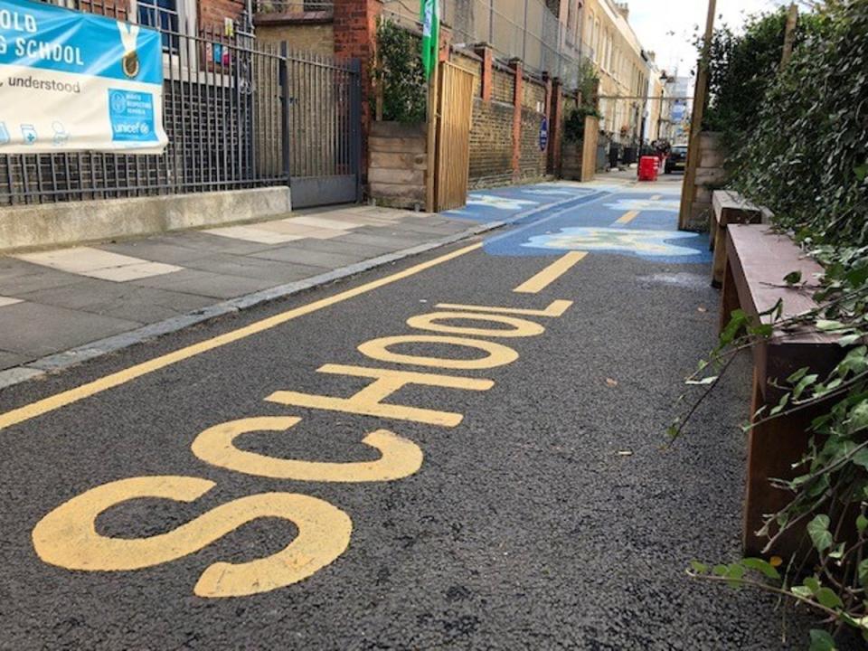 The safe corridor created outside the school gates (Ross Lydall)