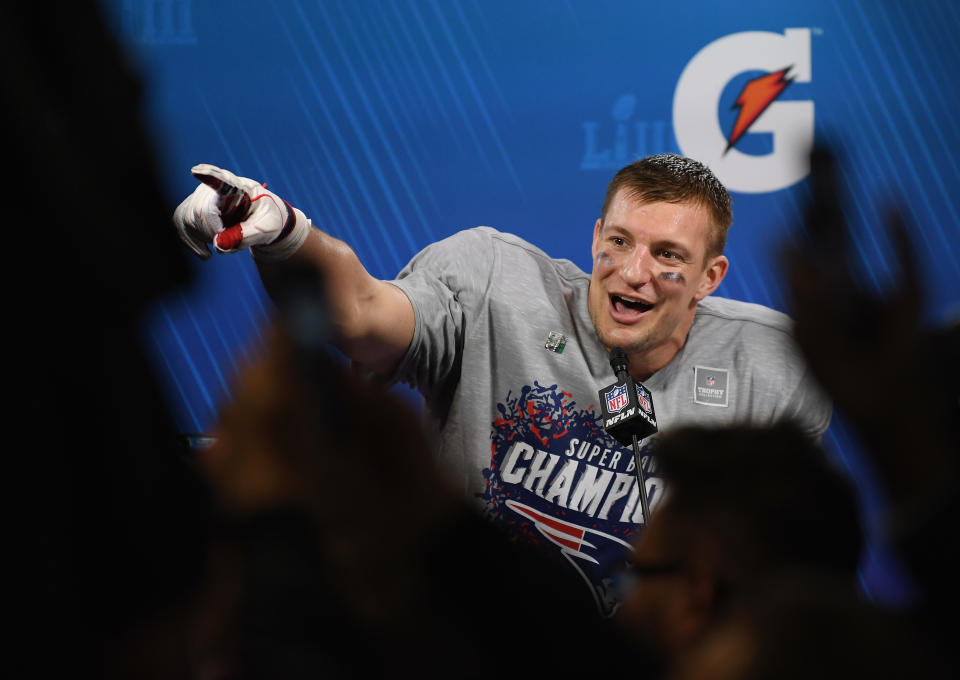 Rob Gronkowski hasn’t officially announced if he is retiring from football or not. (Harry How/Getty Images)