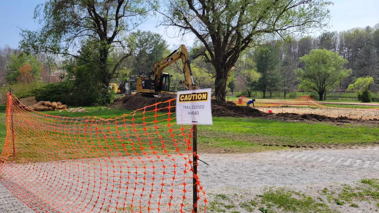 Construction continues on the Dye Creek Restoration Project at The Park at Flat Rock on April 2.