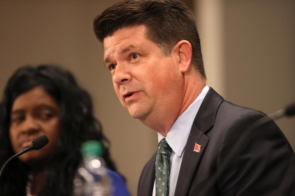 Democratic Gubernatorial Candidate Jason Martin speaks during a forum at the Watkins Auditorium inside the Boling University Center at the University of Tennessee at Martin on Thursday, June 9, 2022.