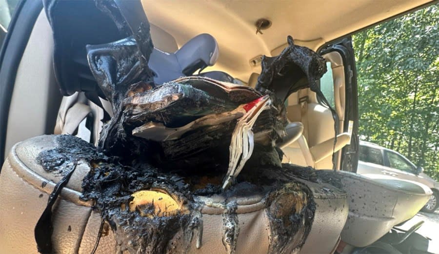 SEE THE DAMAGE Children’s book blamed for car fire