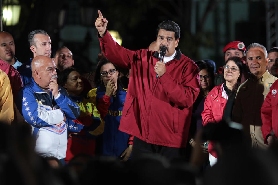 <p>Venezuela’s President Nicolas Maduro (C) speaks during a meeting with supporters in Caracas, Venezuela July 30, 2017. (Miraflores Palace/Reuters) </p>