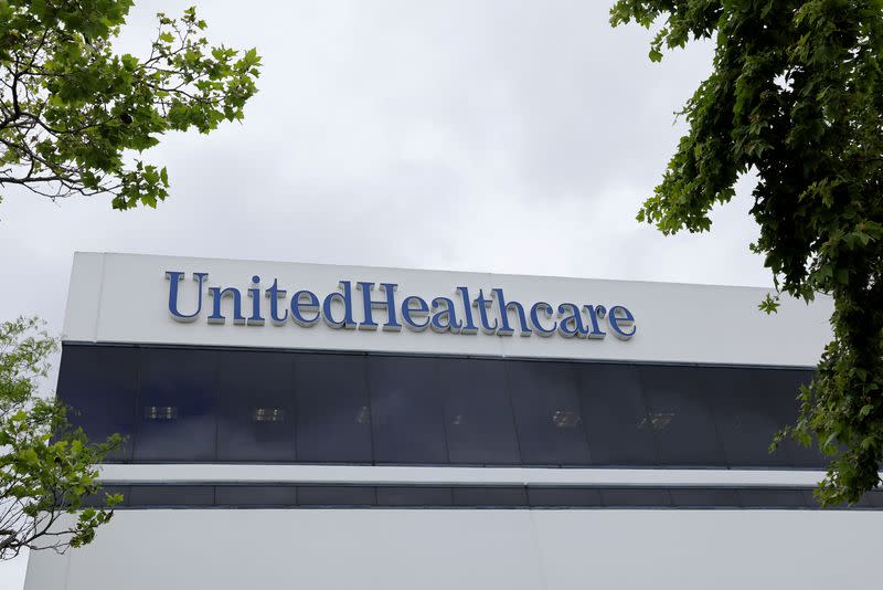 FILE PHOTO: The corporate logo of the UnitedHealth Group appears on the side of one of their office buildings in Santa Ana, California