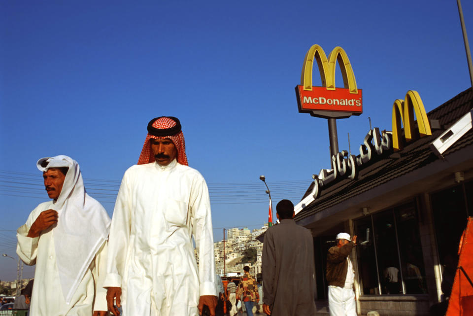 Fast Food chain, branch restaurant of Mc Donalds in Amman, Jordan. American capitalism against classical Muslim society. (Photo by: Sergi Reboredo/VW PICS/Universal Images Group via Getty Images)