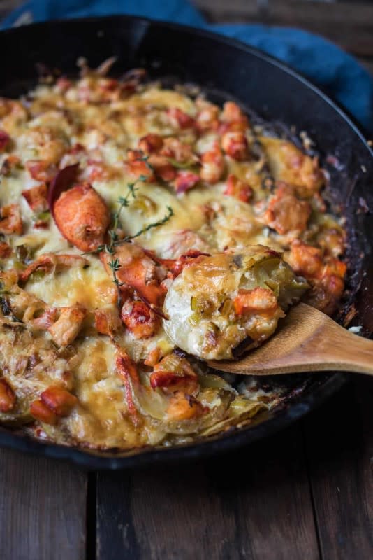 <p>Hunger Thirst Play</p><p>Leek and lobster potato gratin is the perfect side dish for entertaining. It's a one pan, sauté-layer-bake that hits all the right flavors.</p><p><strong>Get the recipe: <a href="https://hungerthirstplay.com/leek-and-lobster-potato-gratin/" rel="nofollow noopener" target="_blank" data-ylk="slk:Leek and Lobster Potato Gratin;elm:context_link;itc:0;sec:content-canvas" class="link rapid-noclick-resp"><em>Leek and Lobster Potato Gratin</em></a></strong></p>