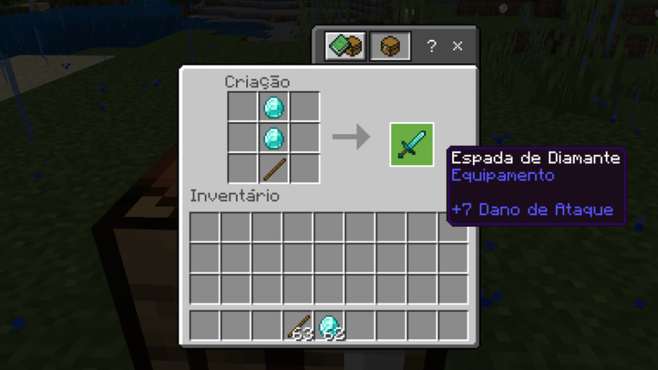 Receita de espada de diamante no Minecraft (Imagem: Captura de Tela/Canaltech)