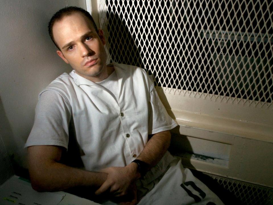 Randy Halprin in visitation cell on death row won an appeal days before he was due to be executed as judge's 'racism' came to light: AP Photo/Brett Coomer, File