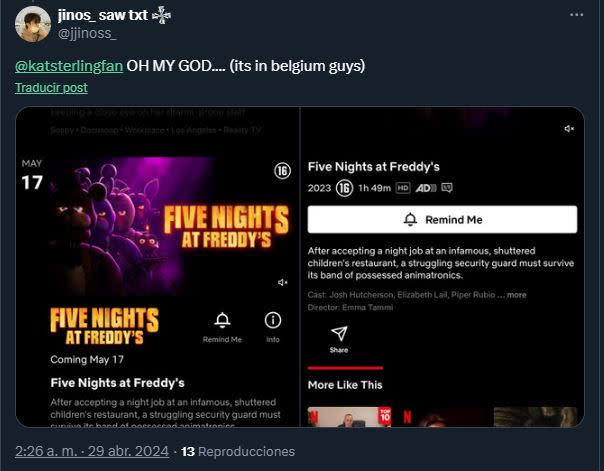Algunos suscriptores de Netflix podrán ver Five Nights at Freddy's sin costo adicional