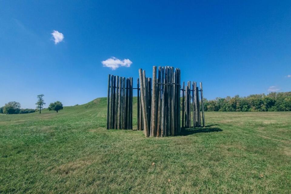 Reconstruction of Stockade Wall, Cahokia City of the Sun, Cahokia Mounds State Historic Site in Illinois, United State.

