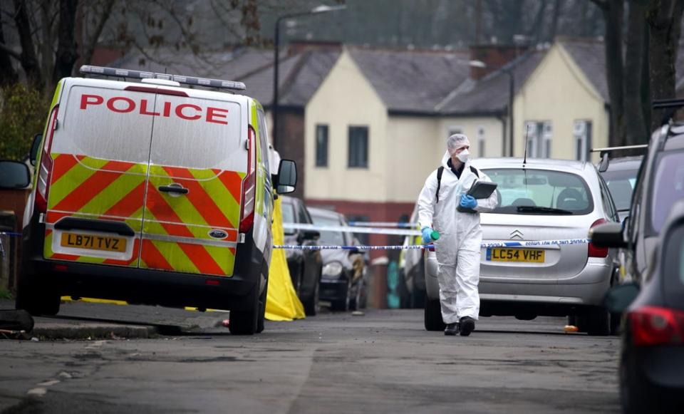 Greater Manchester Police at the scene on Thirlmere Avenue (Peter Byrne/PA) (PA Wire)