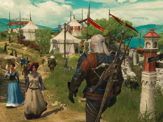 Protagonist character Geralt on one of the many side-quests in ‘The Witcher 3’