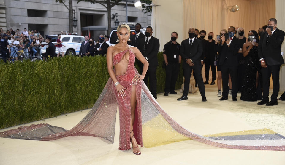 Saweetie attends The Metropolitan Museum of Art's Costume Institute benefit gala celebrating the opening of the "In America: A Lexicon of Fashion" exhibition on Monday, Sept. 13, 2021, in New York. (Photo by Evan Agostini/Invision/AP)