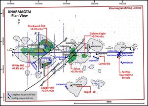 Kharmagtai Mining Lease Plan View with existing, current, and target drilling areas