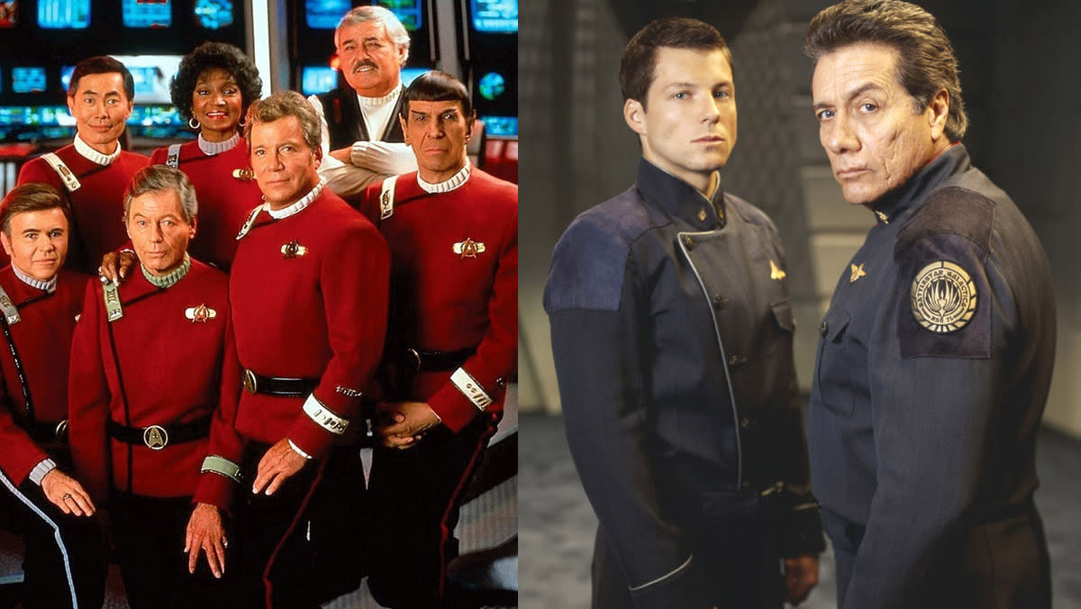 The Star Trek and Battlestar Galactica uniforms.