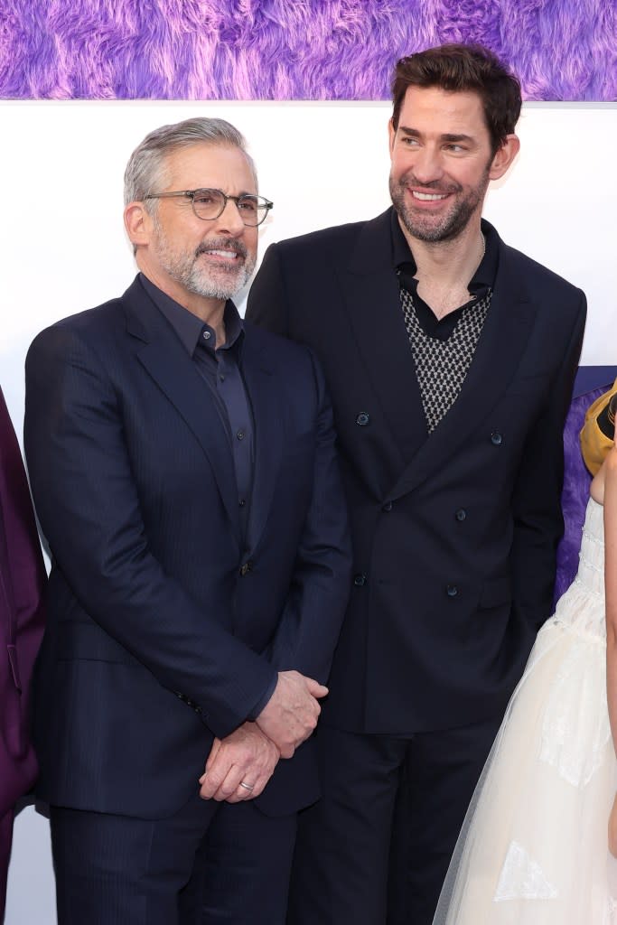 Steve Carell and writer-director John Krasinski reunite at the “IF” premiere. Getty Images