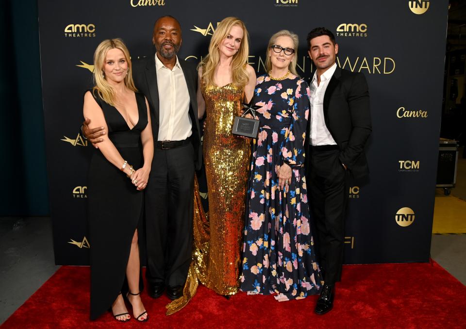 Reese Witherspoon, Lee Daniels, Nicole Kidman, Meryl Streep, and Zac Efron attend the 49th AFI Life Achievement Award: A Tribute to Nicole Kidman at Dolby Theatre on April 27, 2024.