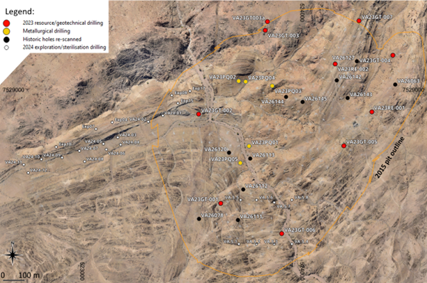 Recent boreholes drilled within the 2015 main pit outline on ML-149, Valencia West planned exploration drilling.