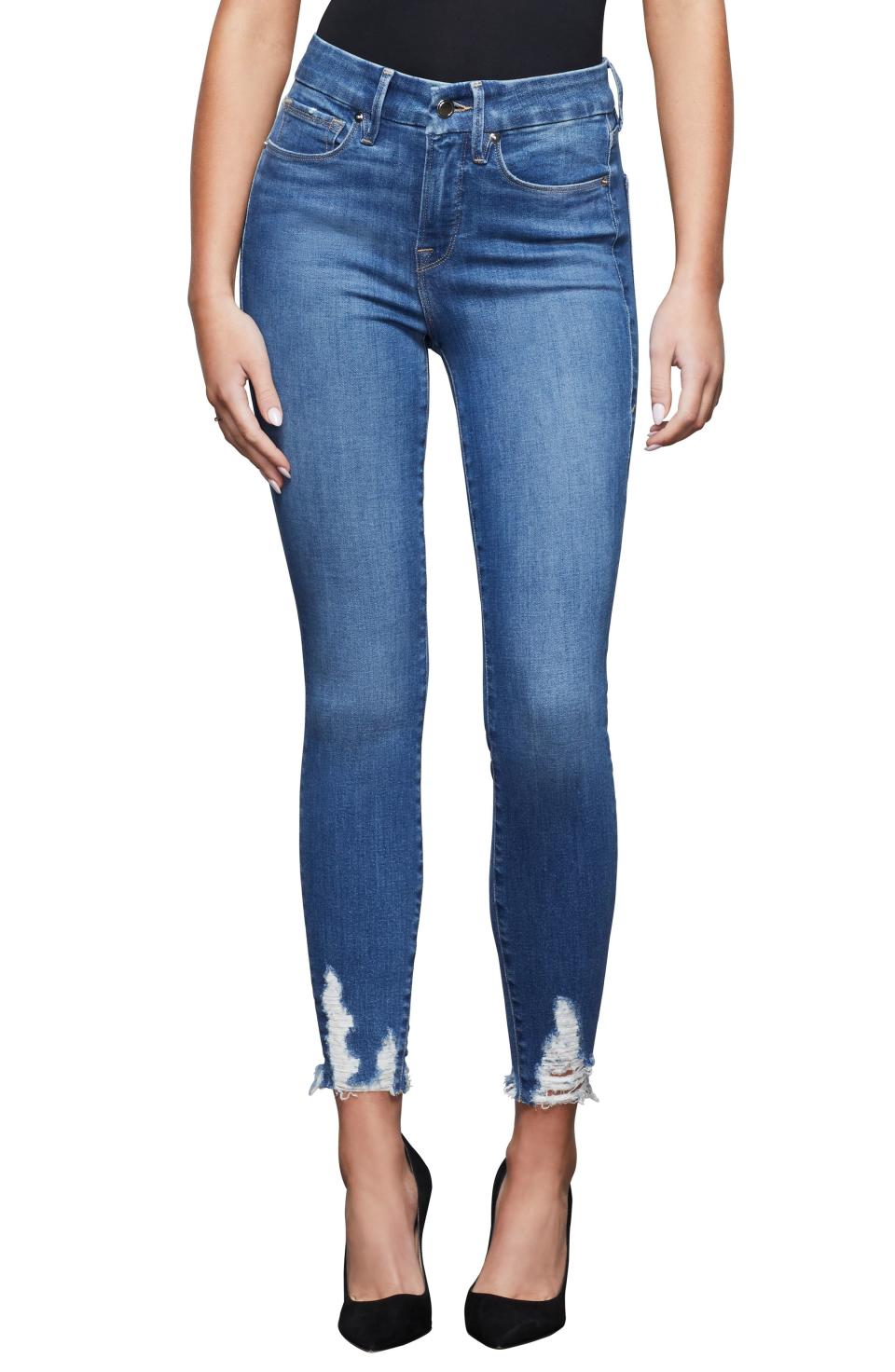 14) High Waist Chewed Hem Ankle Skinny Jeans