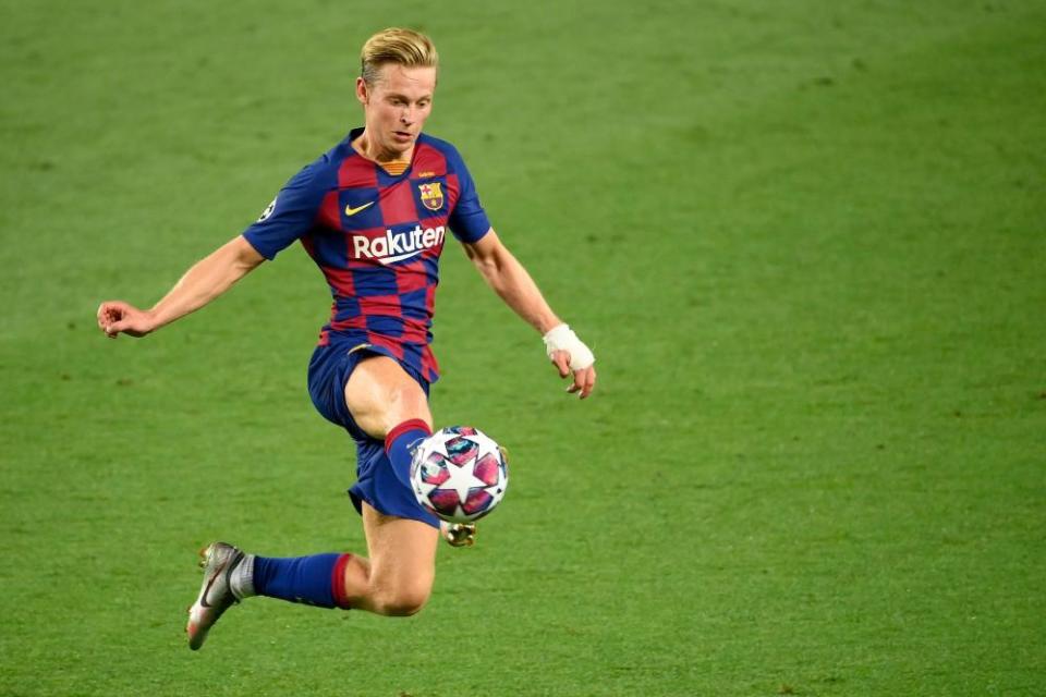 Barcelona’s Frenkie de Jong controls the ball during their Champions League last-16 match against Napoli in August.