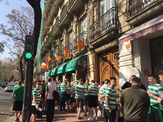 Celtic supporters have caused confrontations with police in Valencia (PA)