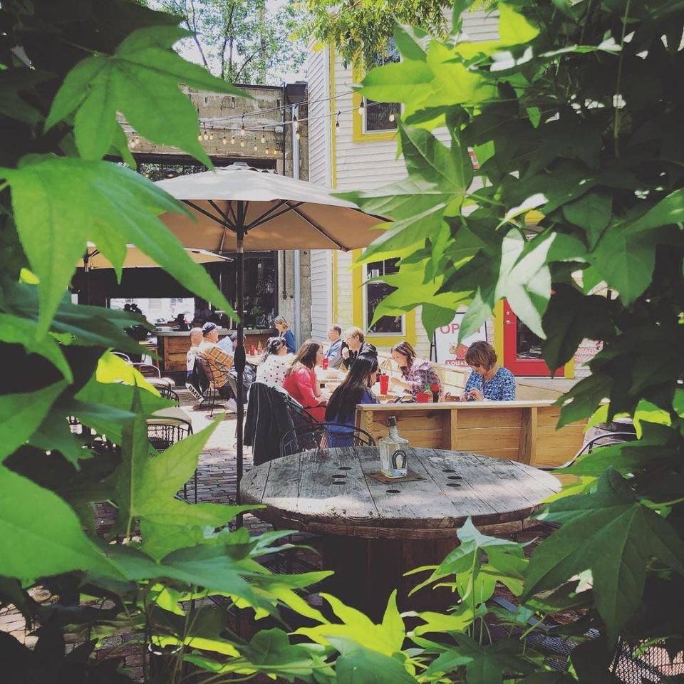 Outdoor dining space at Pho Ba Luu in Louisville.