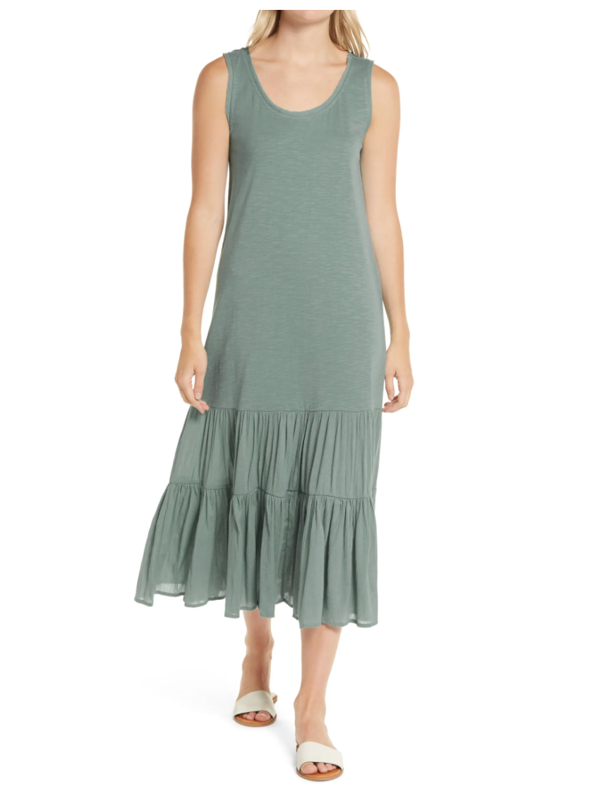 Caslon Mixed Media Drop Waist Maxi Dress. Image via Nordstrom.