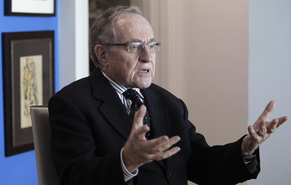 Attorney and law professor Alan Dershowitz discusses allegations of sex with an underage girl levelled against him, during an interview at his home in Miami Beach January 5, 2015. Buckingham Palace denied on Friday allegations made in Florida court documents by a woman, who said she was forced as a minor by financier Jeffrey Epstein to have sex with several people, including Prince Andrew, the second son of Queen Elizabeth. Another of those named by the woman, Dershowitz, said he has assembled a team of "eminent" lawyers to fight the sexual abuse allegations made against him in last week's filing in Florida federal court.   REUTERS/Andrew Innerarity (UNITED STATES - Tags: CRIME LAW)