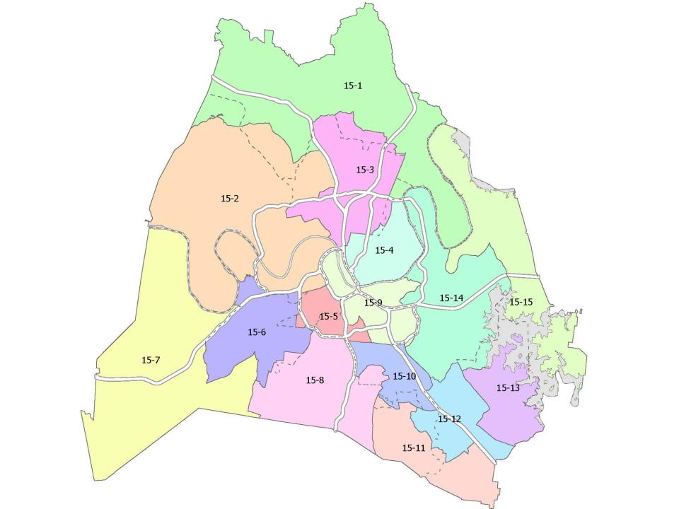 A draft map shows Davidson County split into 15 districts.