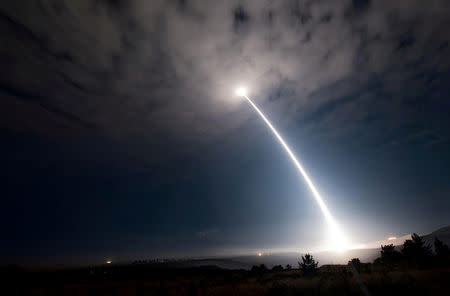 An unarmed Minuteman III intercontinental ballistic missile launches during an operational test at 2:10 a.m. Pacific Daylight Time at Vandenberg Air Force Base, California, U.S., August 2, 2017. Picture taken August 2, 2017. U.S. Air Force/Senior Airman Ian Dudley/Handout via REUTERS