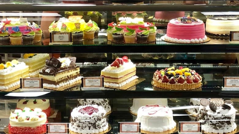 assorted cakes in case