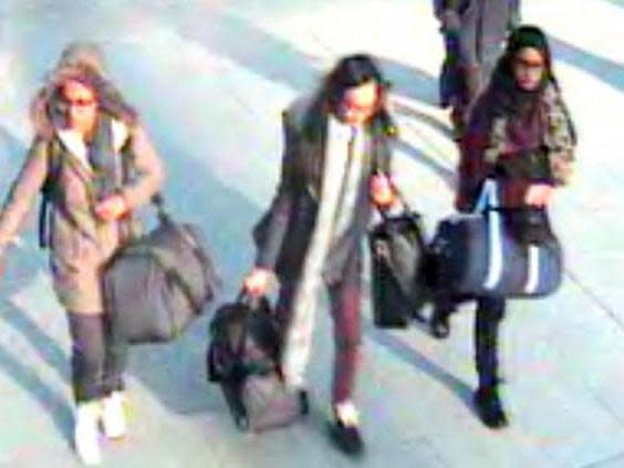 Amira Abase, Kadiza Sultana and Shamima Begum before catching a flight to Turkey in 2015 (Metropolitan Police / PA)