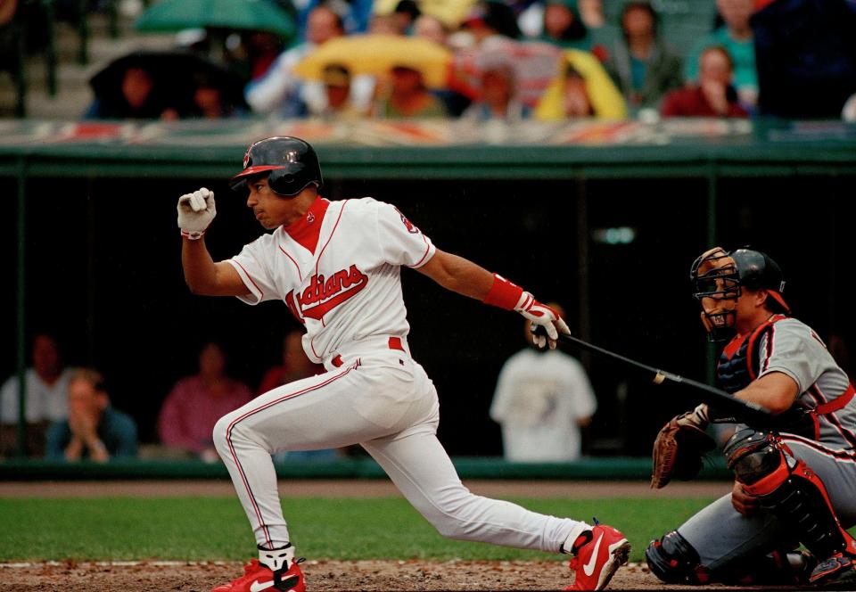 Manny Ramirez is shown at bat against Detroit in Cleveland, May 15, 1994. (AP Photo/Mark Duncan)