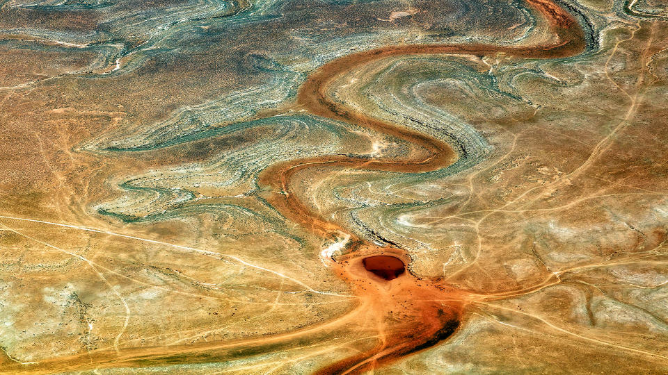 Aerial view of a dry river in Nevada, near Colorado River and Grand Canyon, USA.