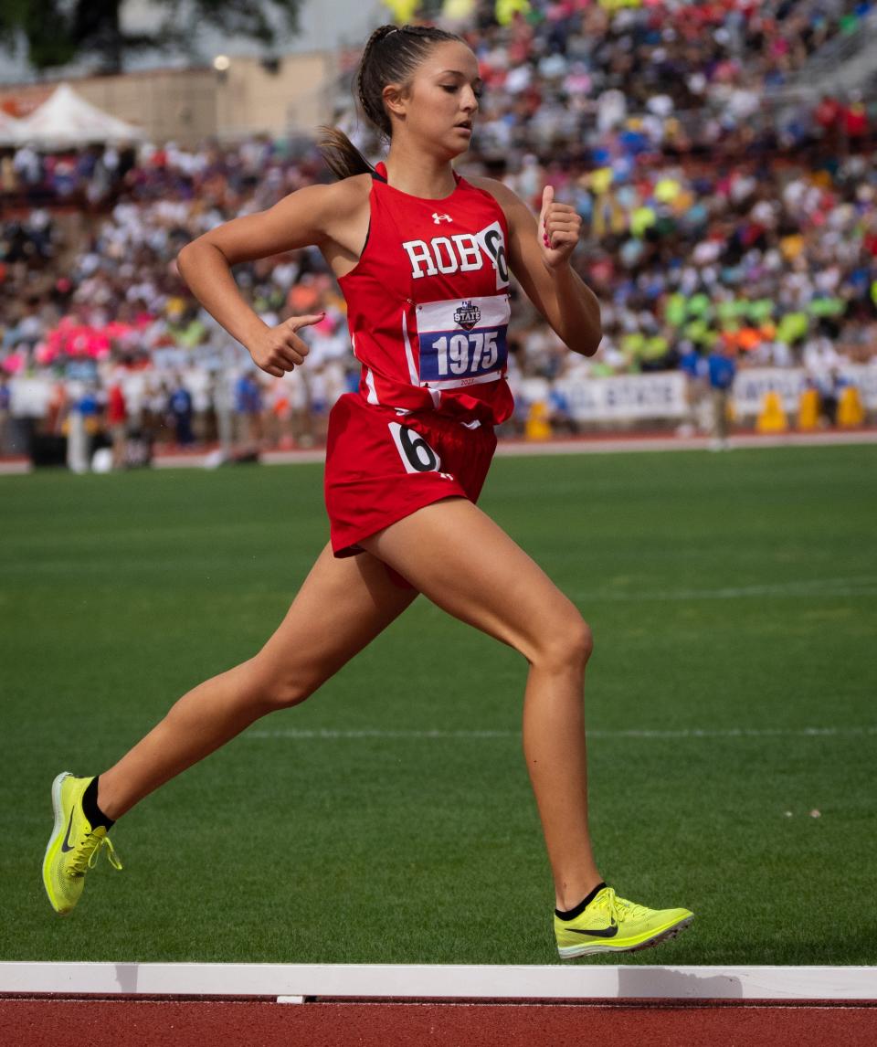 Roby's Hailee Garmer runs in the 800 at the state meet in Austin.