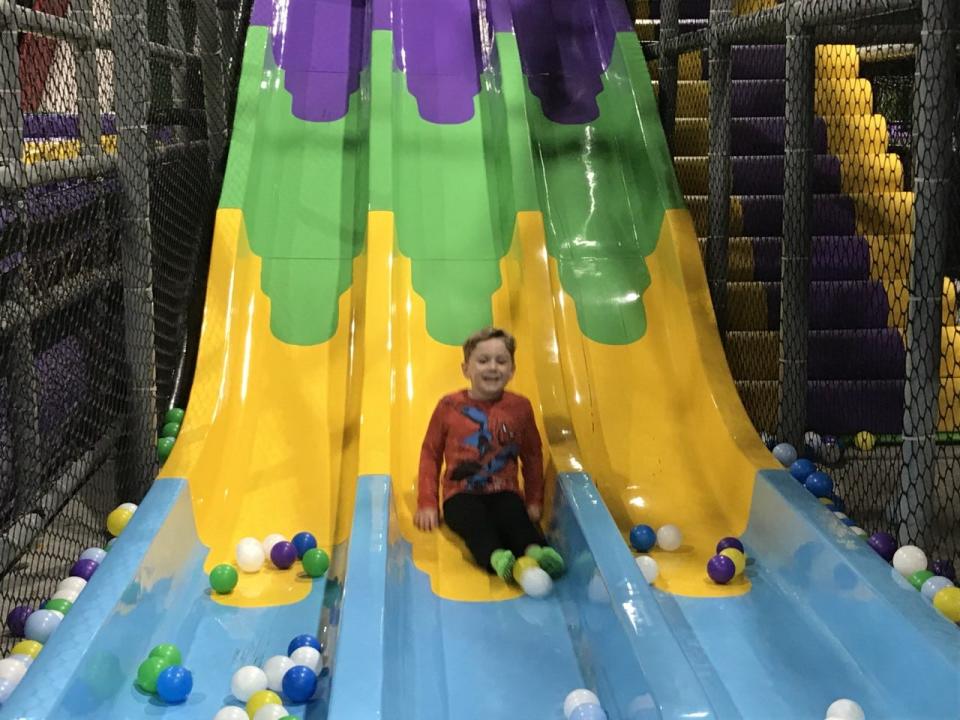 Julian Labrecque, 4, enjoy a ride down a ball slide at Fun City Adventure Park on Tuesday, Jan. 10, 2023.