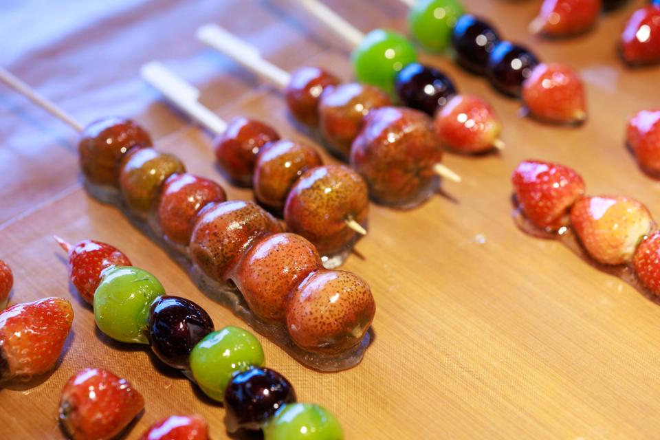 Tanghulu skewers lined up