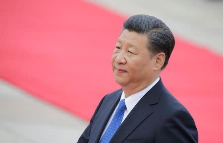 China's President Xi Jinping attends a welcoming ceremony for Tajikistan's President Emomali Rahmon outside the Great Hall of the People in Beijing, China August 31, 2017. REUTERS/Jason Lee