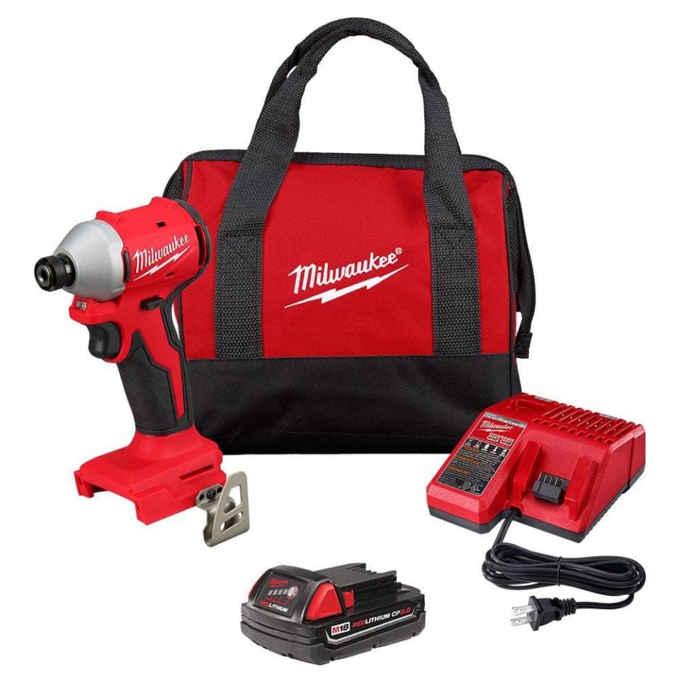 <p><a href="https://go.redirectingat.com?id=74968X1596630&url=https%3A%2F%2Fwww.homedepot.com%2Fp%2FMilwaukee-M18-18-Volt-Lithium-Ion-Compact-Brushless-Cordless-1-4-in-Impact-Driver-Kit-with-One-2-0-Ah-Battery-Charger-Tool-Bag-3650-21P%2F325480442&sref=https%3A%2F%2F" rel="nofollow noopener" target="_blank" data-ylk="slk:Shop Now;elm:context_link;itc:0;sec:content-canvas" class="link ">Shop Now</a></p><p>3650 M18 Cordless 1/4-In. Hex Impact Driver Set</p><p>homedepot.com</p><p>$99.00</p>