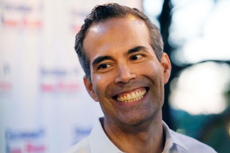 Republican Texas Land Commissioner George P. Bush makes a campaign stop, Feb. 10, 2022, in Austin, Texas.