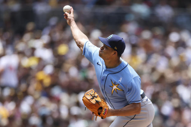 San Diego Padres' Fernando Tatis Jr. celebrates after scoring on a throwing  error by Tampa Bay Rays' Wander Franco in the third inning of a baseball  game, Sunday, June 18, 2023, in