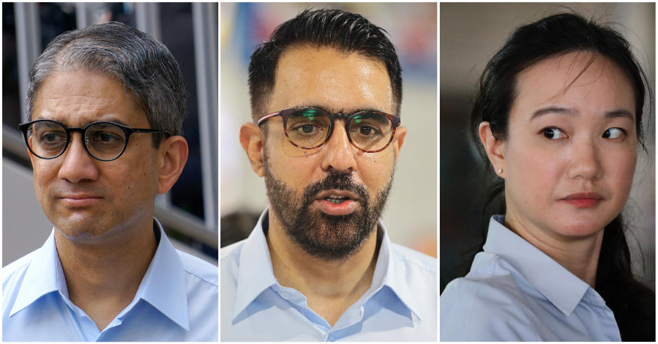Workers' Party members (from left) Leon Perera, Pritam Singh and Nicole Seah. 