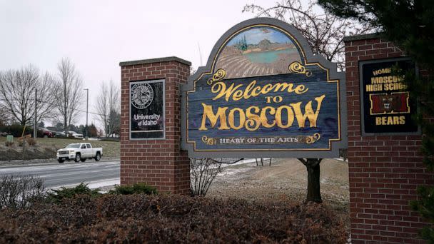 PHOTO: In this Jan. 3, 2023, file photo, a sign welcomes visitors to Moscow, Idaho. (David Ryder/Getty Images, FILE)