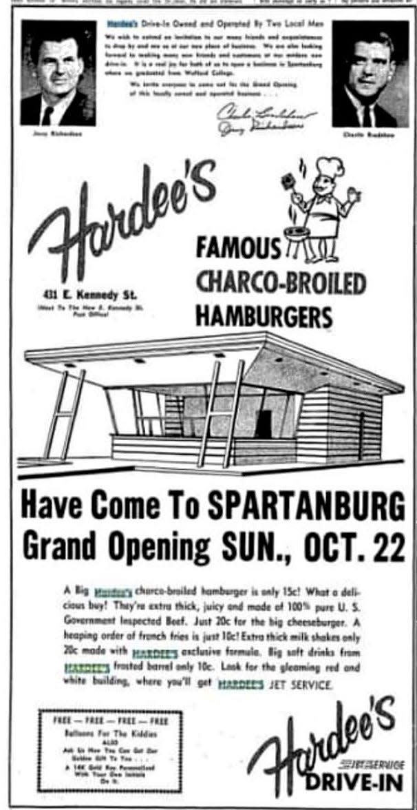 The newspaper ad where Jerry Richardson and Charlie Bradshaw brought Hardee's to Spartanburg in 1961.