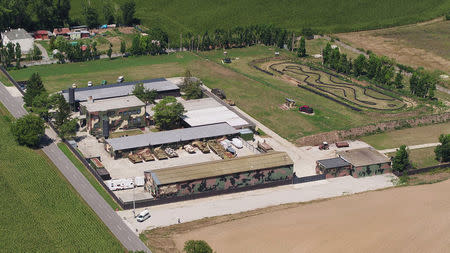 A general view taken with a drone shows a recently established base for the Slovak chapter of Russia's ultra-nationalist Night Wolves bikers club near the village of Dolna Krupa, Slovakia, July 25, 2018. Picture taken July 25, 2018. Radio Free Europe/Radio Liberty/Handout via Reuters