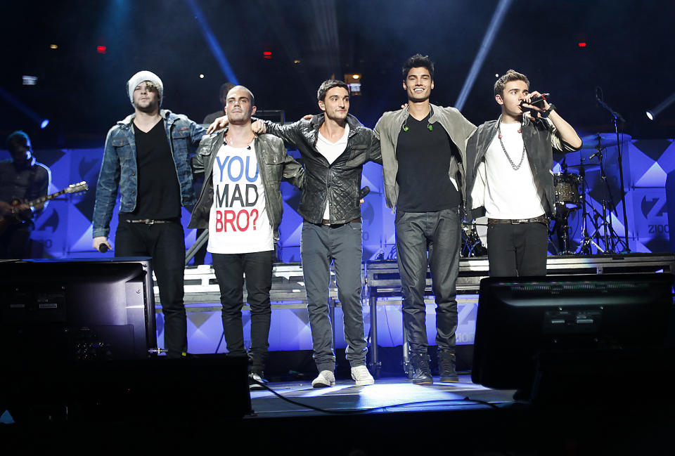 Members of The Wanted perform during 2012's Jingle Ball in New York. Seen are (L-R) Jay McGuiness, Max George, Tom Parker, Siva Kaneswaran and Nathan Sykes. 