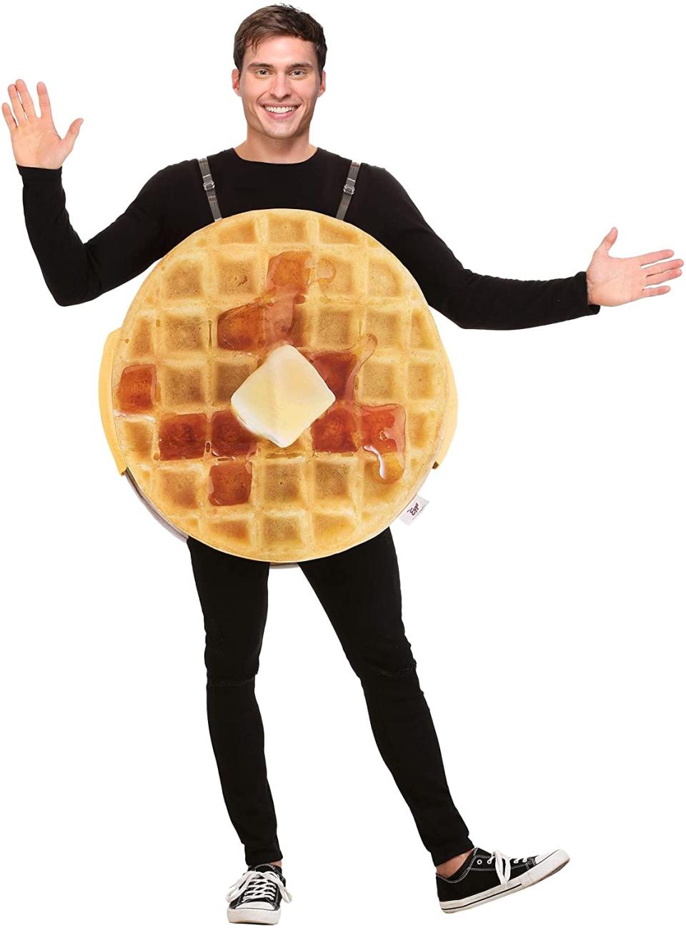 Man wears Fun Costumes Adult Eggo Waffle Costume