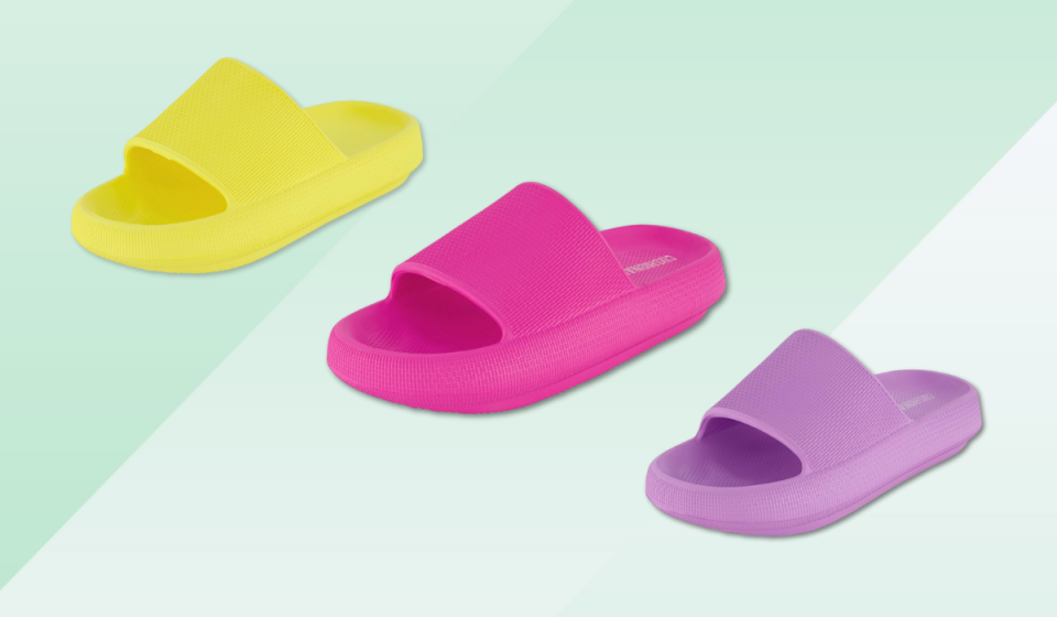 pillow slides in yellow, pink, and purple