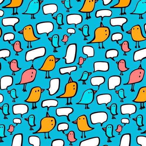   <span class="attribution"><a class="link " href="https://www.shutterstock.com/image-vector/birds-speech-bubbles-seamless-pattern-211401517?src=q-UBvH_baSTaEaobwhJiNg-1-17" rel="nofollow noopener" target="_blank" data-ylk="slk:Alex Gorka via Shutterstock;elm:context_link;itc:0;sec:content-canvas">Alex Gorka via Shutterstock</a></span>